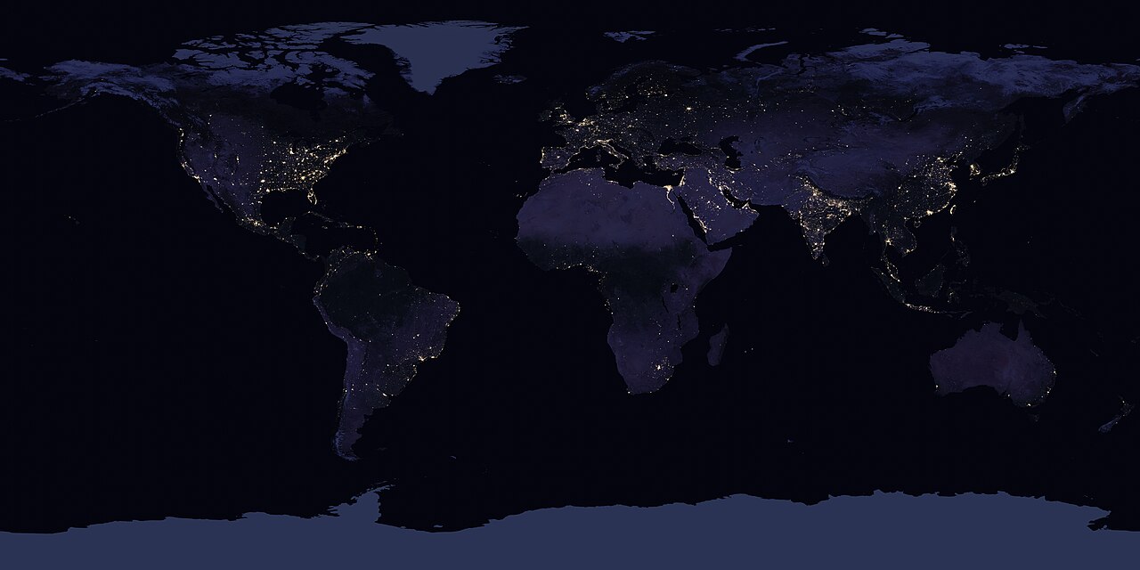 City lights across the United States seen at night